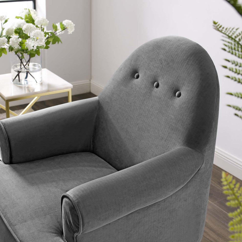 Gray Revive Tufted Button Accent Performance Velvet Armchair