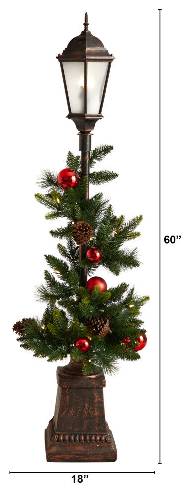 D1031 5' Holiday Decorated Lamp Post With Artificial Christmas Greenery