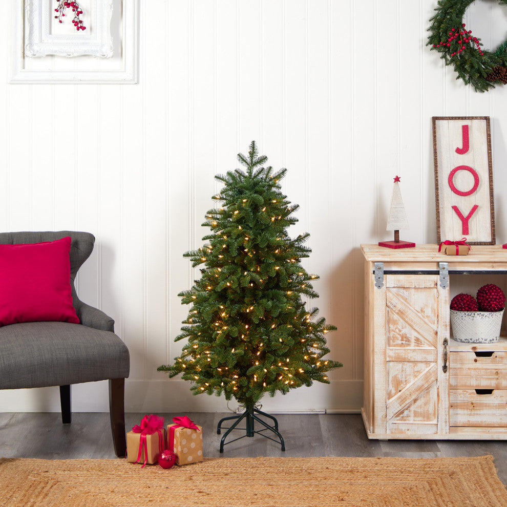 4' South Carolina Fir Faux Xmas Tree W/ 250 Clear Lights & 752 Bendable Branches