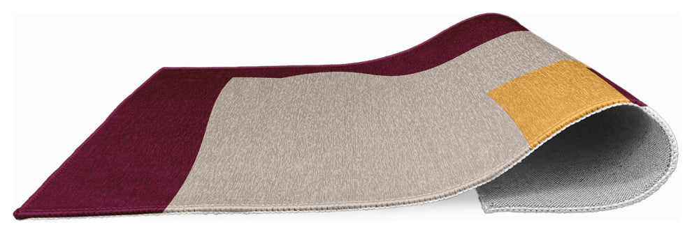 Bold Blocks Modern & Contemporary Chenille Area Rug, Maroon Red, 4'x6'