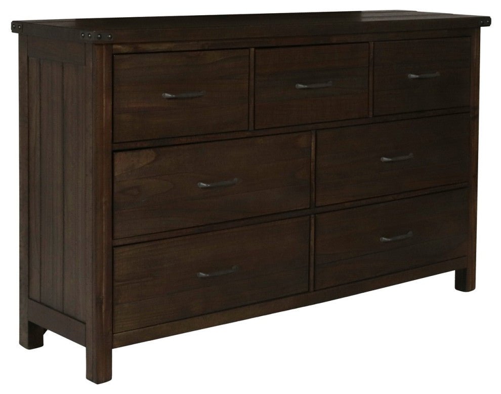 Benzara BM218217 Plank Style 7 Drawer Dresser With Wood Grain, Walnut Brown
