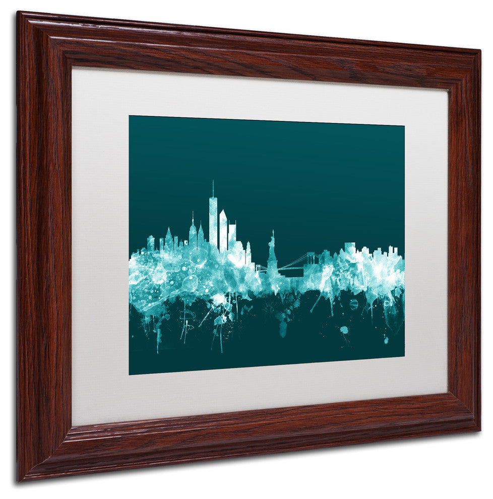 Michael Tompsett ''New York Skyline Teal'' Matted Framed Art, 16x20