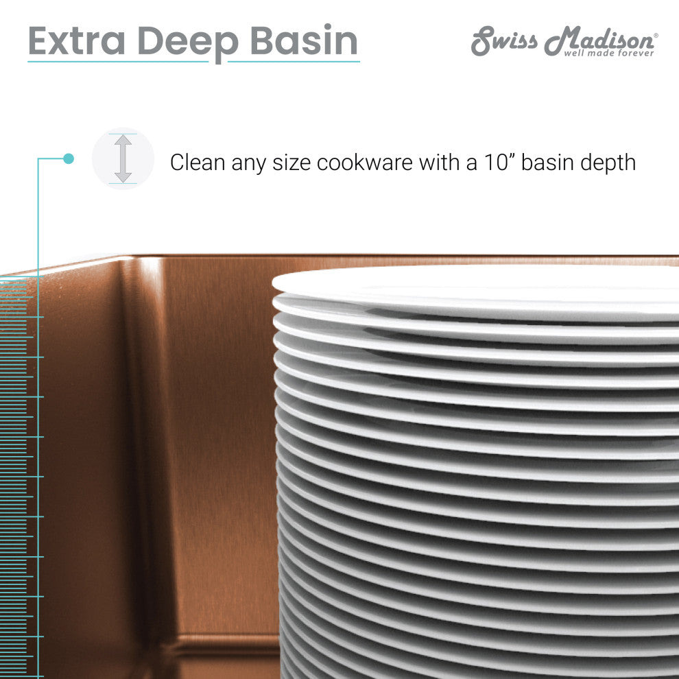 Rivage 32"x19" Stainless Steel, Single Basin, Undermount Kitchen Sink, Rose Gold