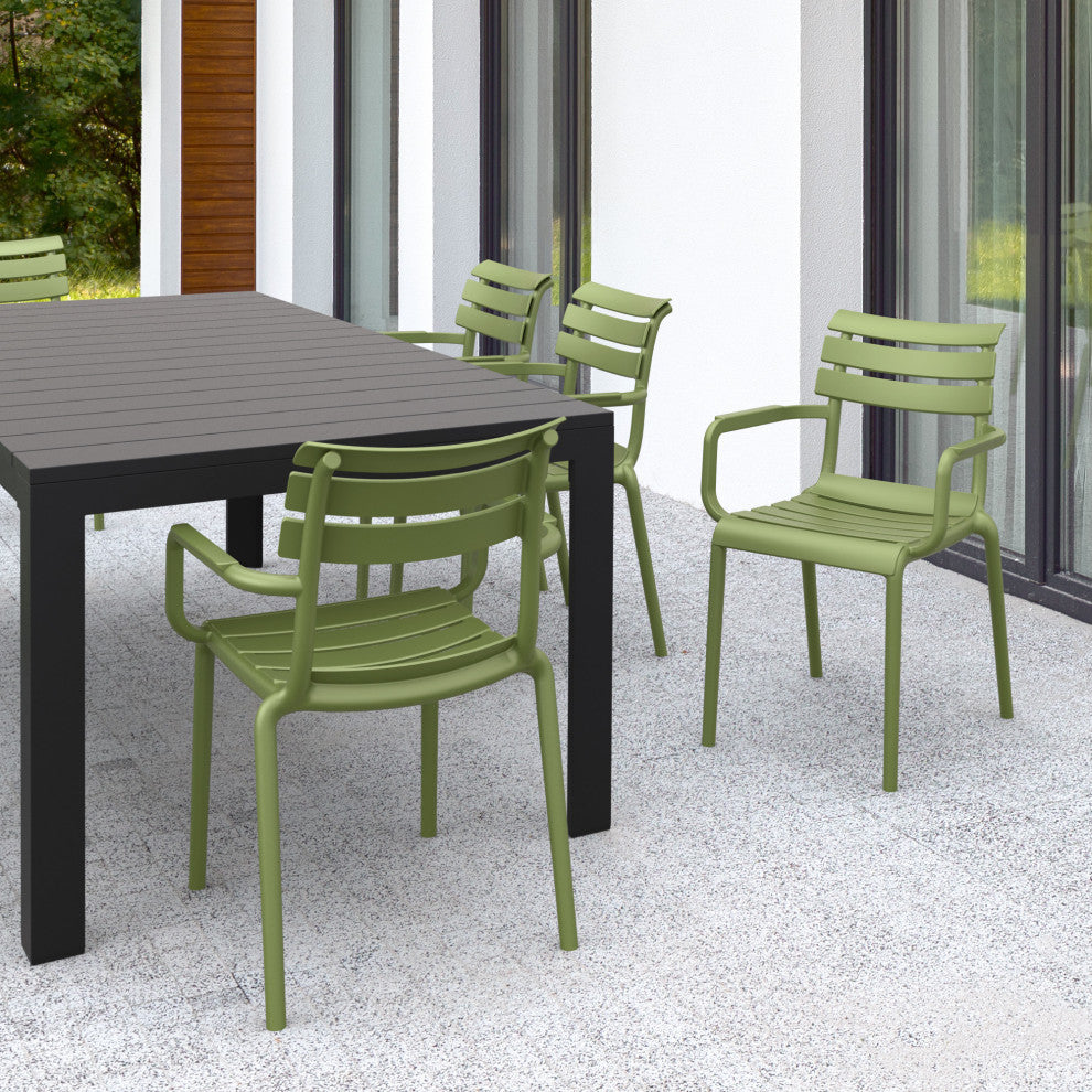 Paris Resin Outdoor Arm Chair, Set of 2, Olive Green