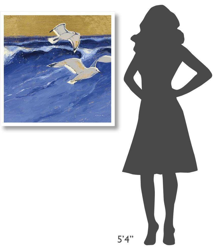 "Seagulls with Gold Sky III" Digital Paper Print by Shirley Novak, 32"x32"