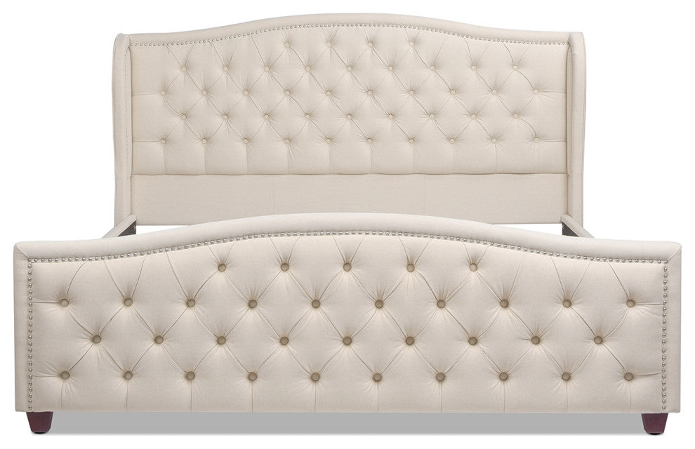 Fontana Wingback Upholstered Platform Bed Frame, Sky Neutral Beige Polyester, King