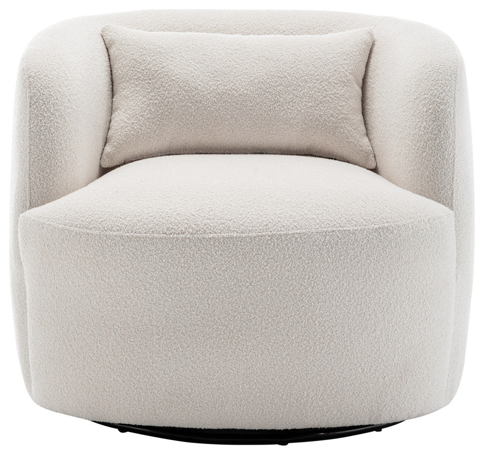 34" Wide Boucle Upholstered Swivel Armchair, Beige