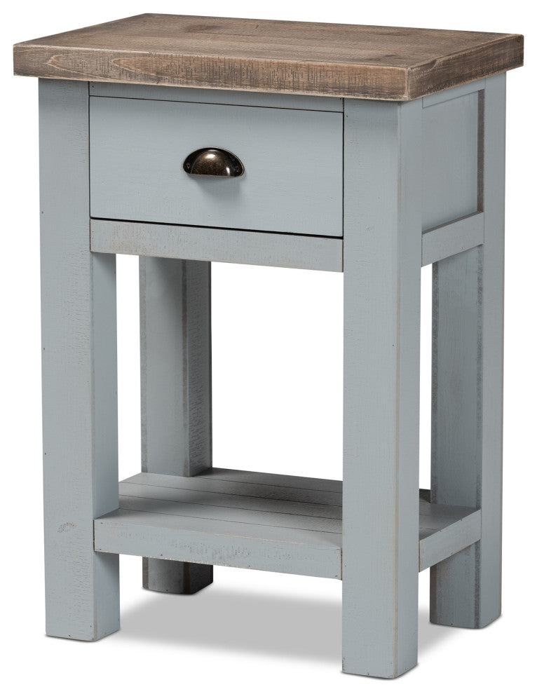 Hastin Classic Two-Tone Grey and Antique Brown Finished Wood 1-Drawer Nightstand