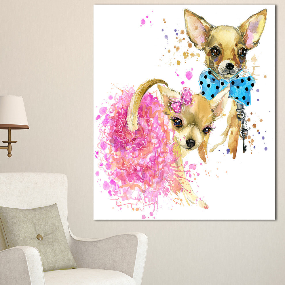 Bridge and Groom Dog Illustration, Animal Canvas Wall Art, 30"x40"