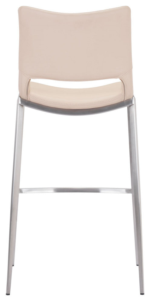 Bar Stool Chair Barstool, Set of 2, Faux Vinyl Leather, Steel, Pink, Silver