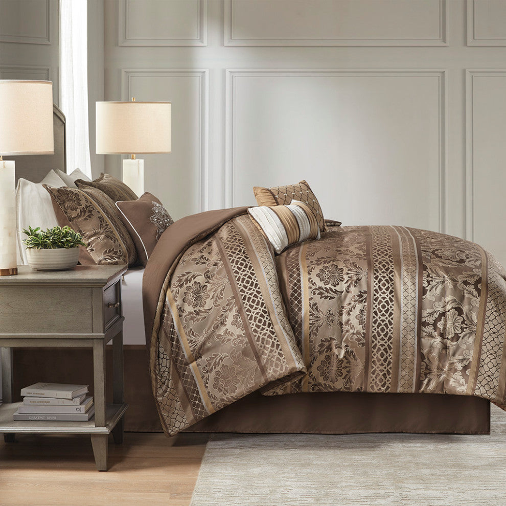 Madison Park Bellagio Classic Botanical 7-Piece Comforter Set, Gold/Brown, Cal K