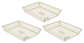 Plastic Organizer Tray For Desk, Perforated Storage Basket, 3 Pack, Ivory