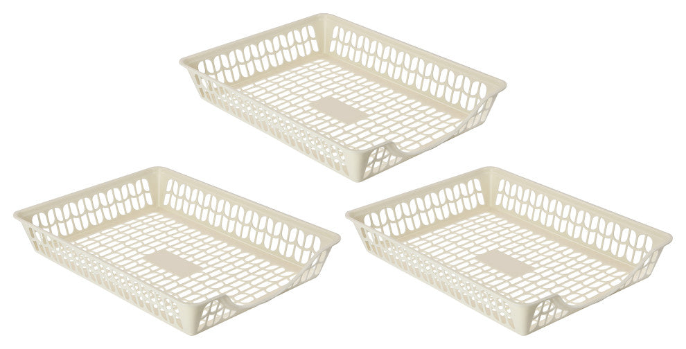 Plastic Organizer Tray For Desk, Perforated Storage Basket, 3 Pack, Ivory
