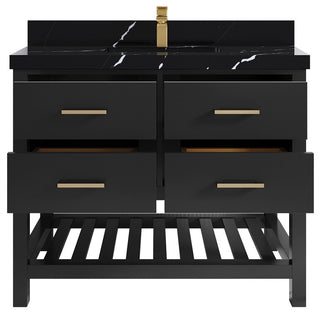 Parker 42" Single Sink Bath Vanity, Black 2" Calacatta Black