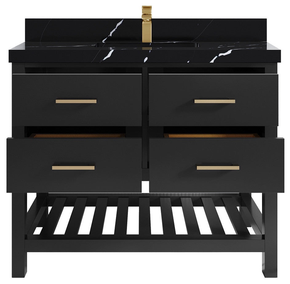 Parker 42" Single Sink Bath Vanity, Black 2" Calacatta Black