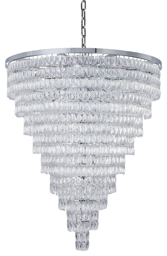 42" 32-Light Chrome Metal 9-Tier Chandelier With Clear Crystals
