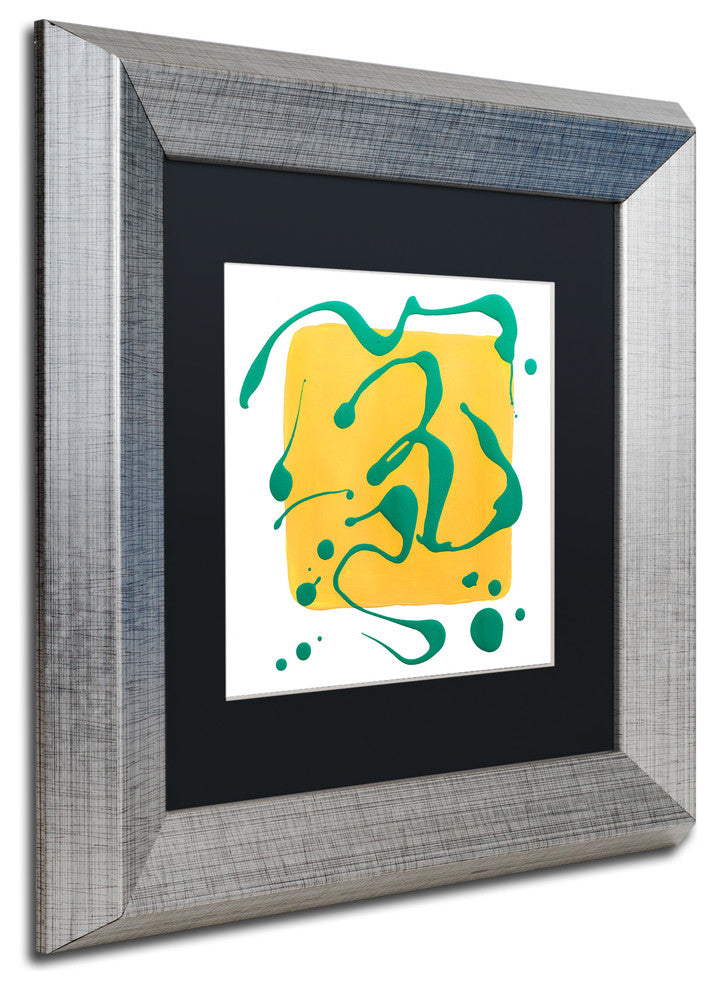 'Yellow Square On White' Matted Framed Art, Silver Frame, Black Matte, 11x11
