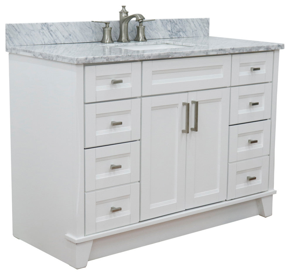 49" Single Sink Vanity, White Finish With White Carrara Marble