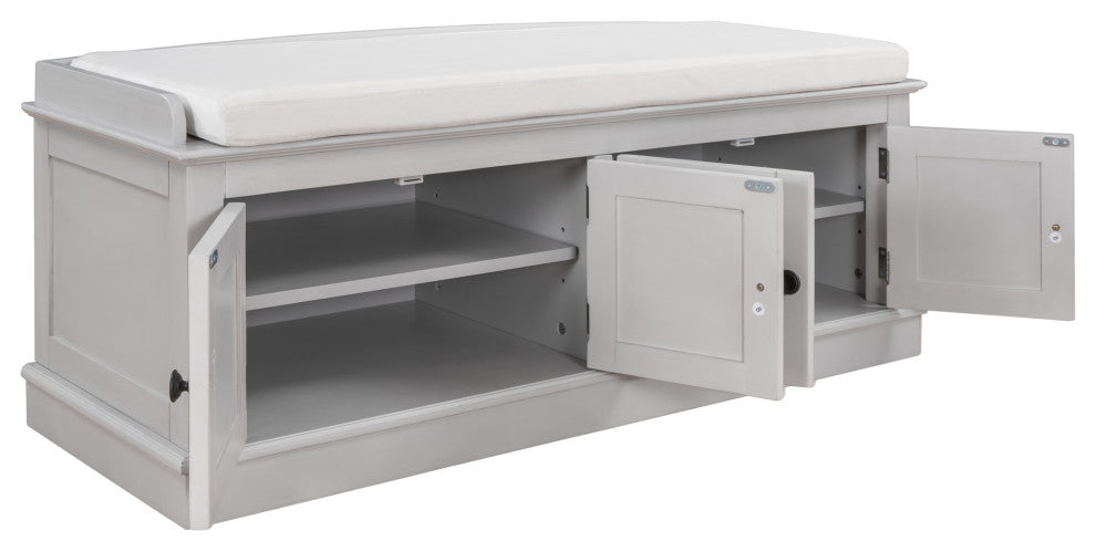 TATEUS 42" Wooden Storage Bench With 4 Doors and Adjustable Shelves for Entryway, Gray Wash