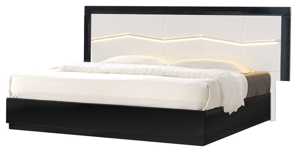 Modern White and Black Platfrom Bed With LED Light, Eastern King