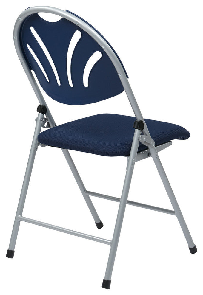 Folding Chair With Plastic Fan Back and Mesh Seat, Set of 4, Silver