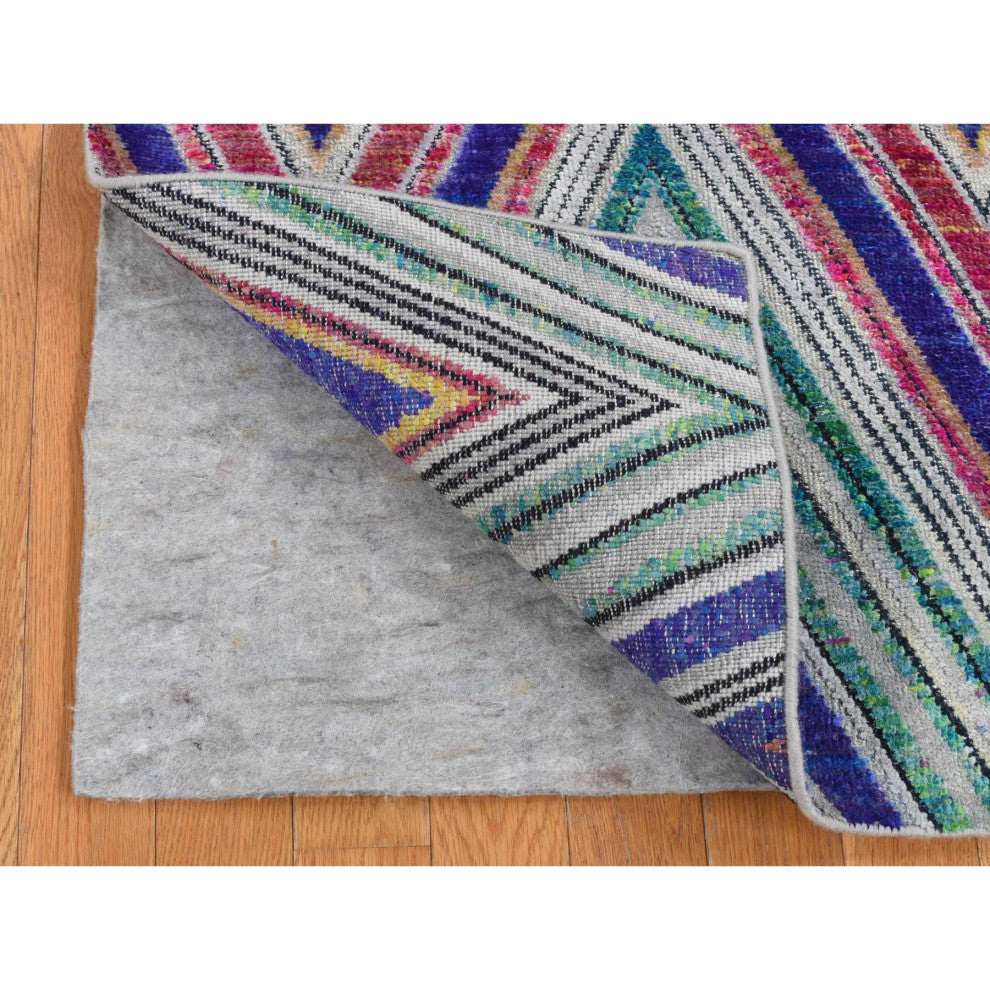 Hot Pink, Hand Knotted, Chevron Design, Silk With Wool, Rug, 4'x6'2"