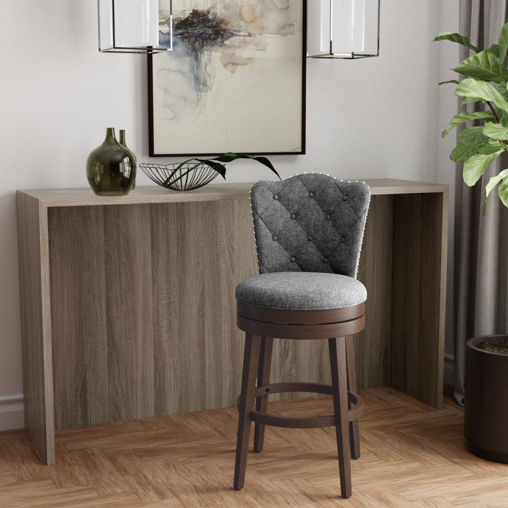 Hillsdale Edenwood Wood Bar Height Swivel Stool with Tufted Back