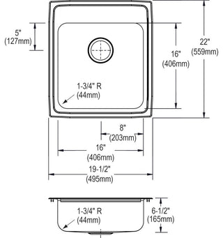 LRAD202265OS4 Lustertone Classic Stainless Steel 19-1/2" Drop-in ADA Sink