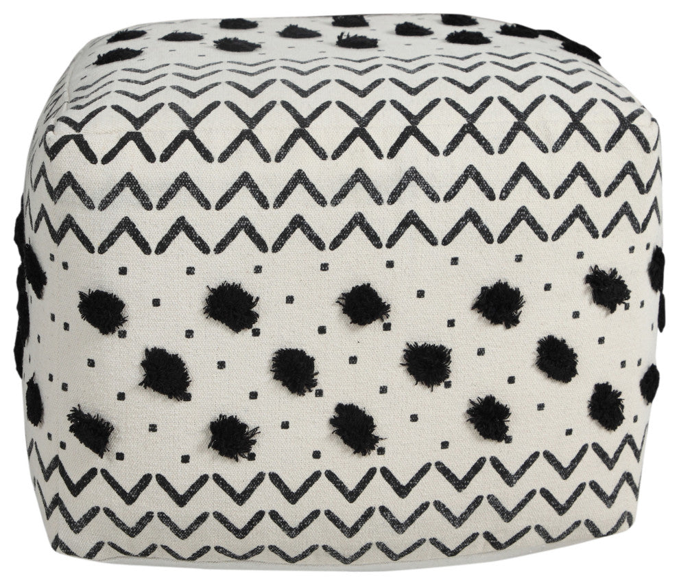 Textured Dot and Geometric Arrow Pouf Ottoman