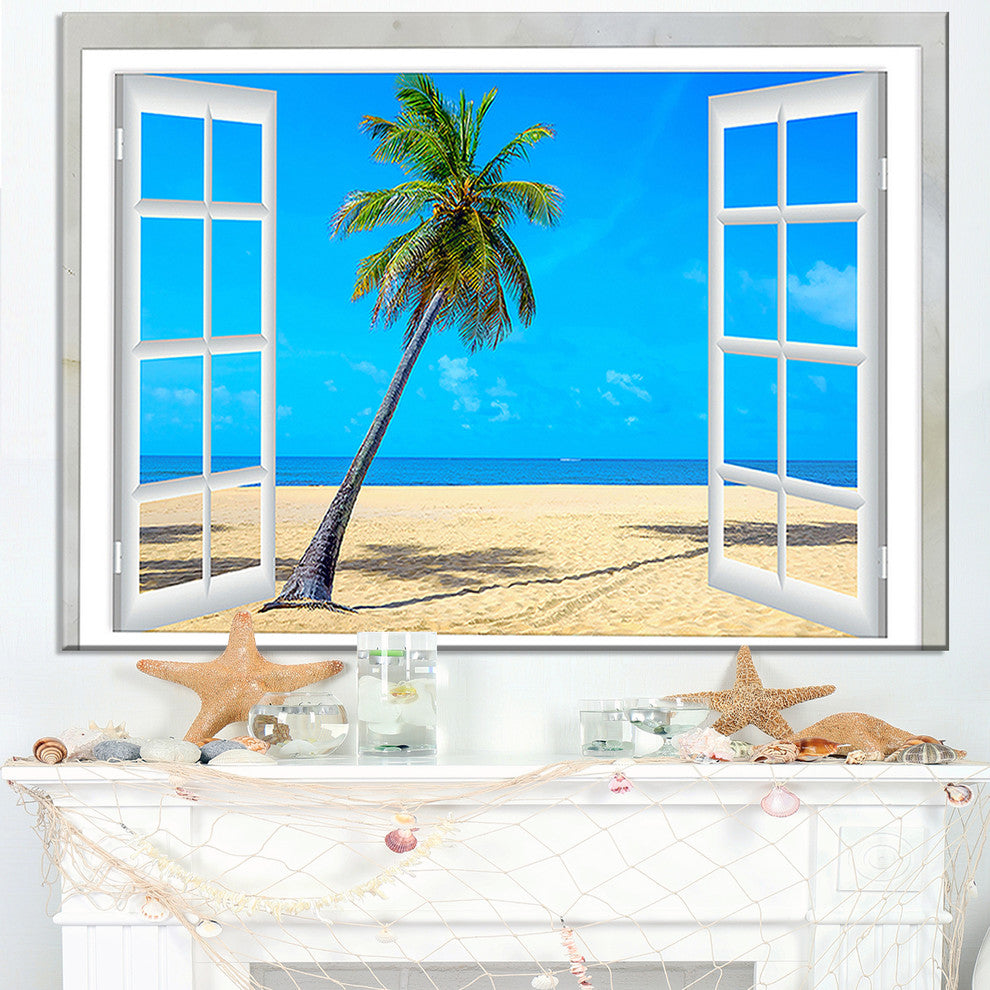 "Open Window To Beach With Palm" Seashore Wall Art, 40"x20"