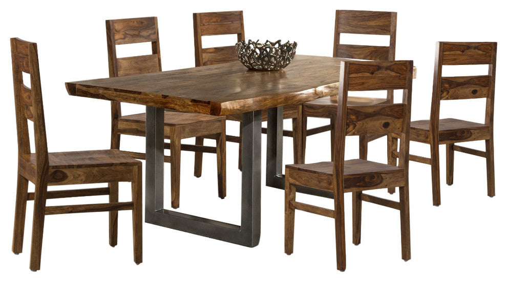 Emerson 7-Piece Rectangle Dining Set with Wood Chairs, Natural Sheesham