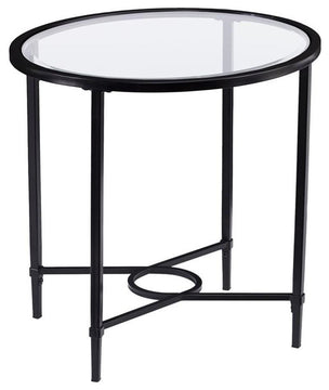 SEI Furniture Quinton Oval Iron Metal & Glass Side Table in Painted Black