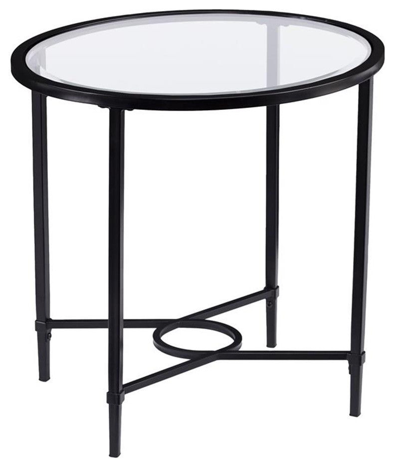 SEI Furniture Quinton Oval Iron Metal & Glass Side Table in Painted Black