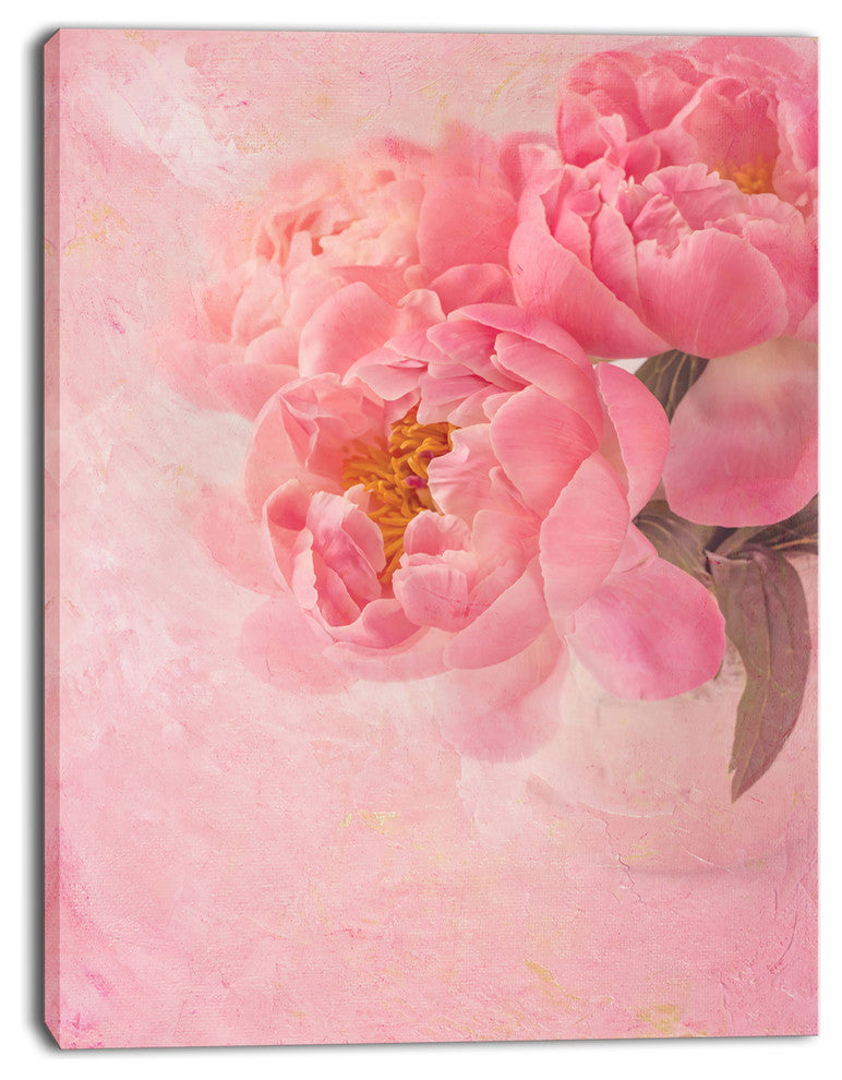 Peony Flowers on Pink Background, Floral Canvas Art Print, 28"x60"