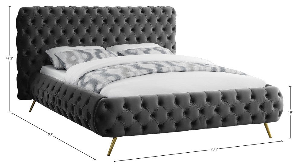 Delano Velvet Upholstered Bed, Gray, Queen