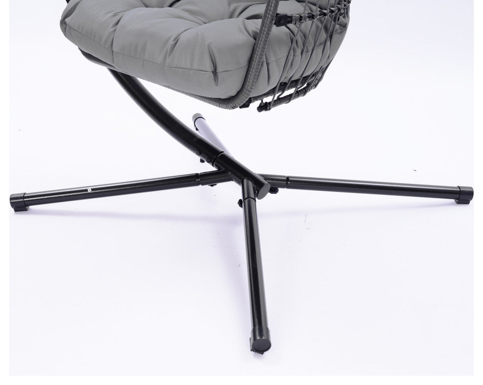 Outdoor Patio Wicker Folding Swing Chair Hanging With Bracket and Cushion Pillow