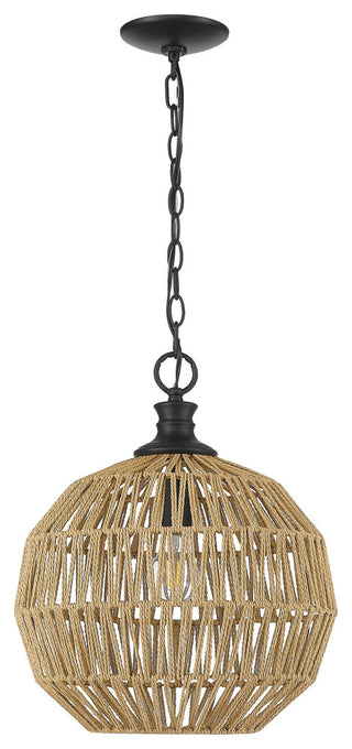 Golden Lighting 6933-M Florence 14"W Pendant - Matte Black / Natural Raphia