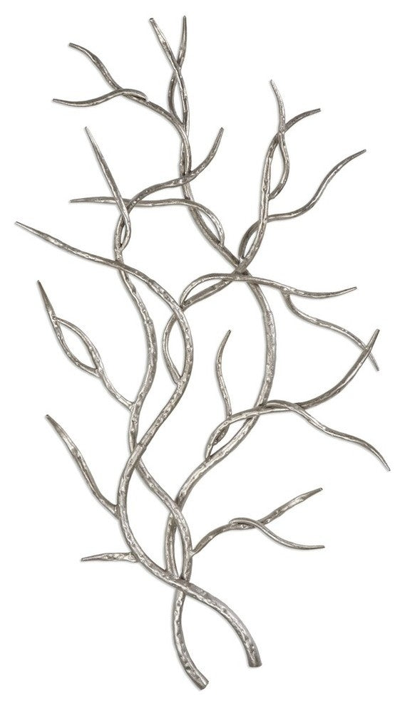 Modern Silver Branch Wall Art Set 2 Open Contemporary Tree Faux Bois Pair Metal
