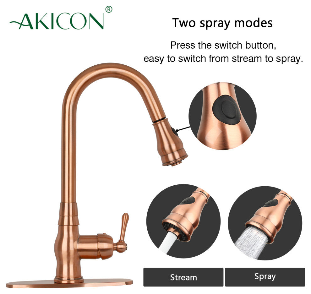 Pull Down Kitchen Faucet With Deck Plate, Single Level Solid Brass Sink Faucets,