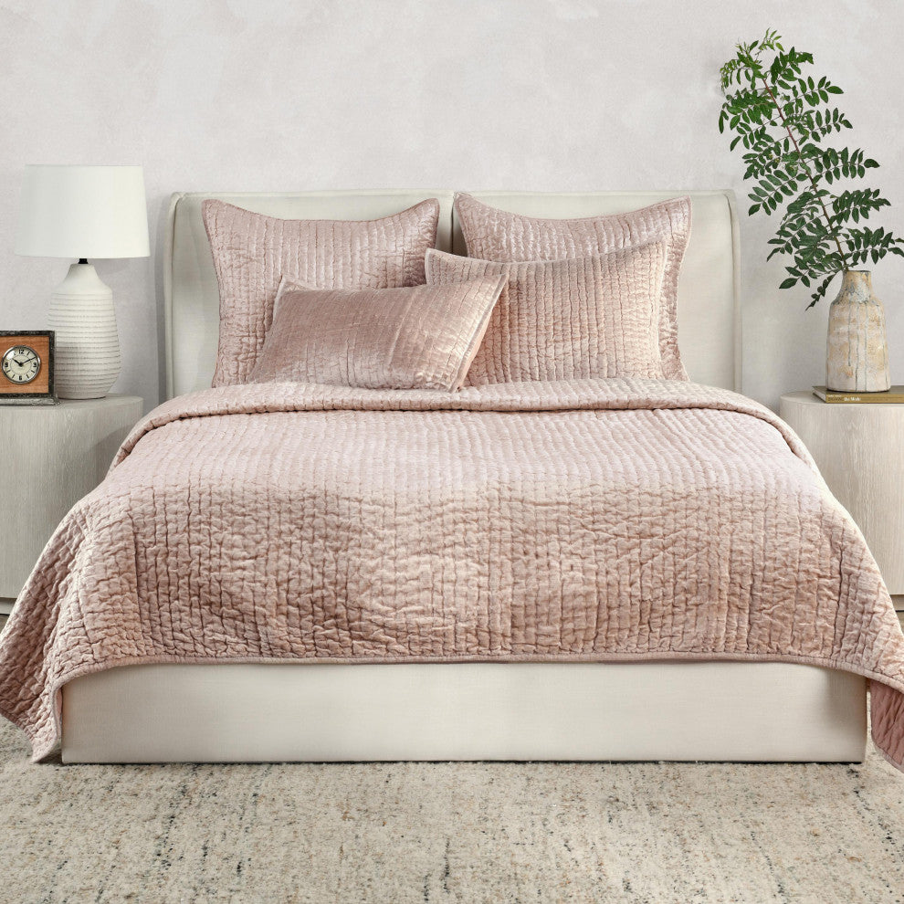 Dimitry Velvet Quilt by Kosas Home, Bliss Pink, King
