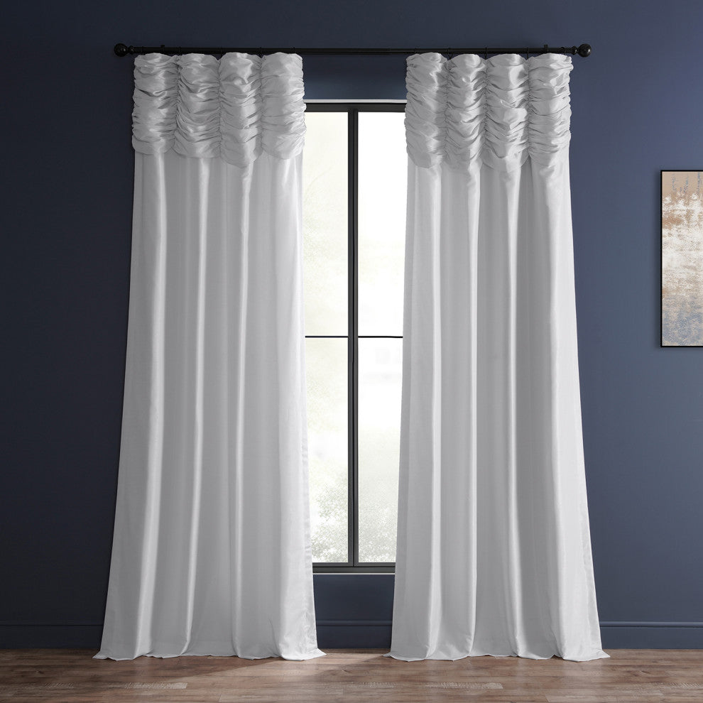 Ruched Vintage Faux Dupioni Silk Curtain Single Panel, Ice, 50" X 108"