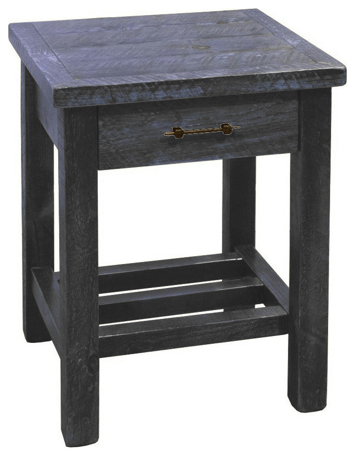 Rustic Barn Wood Style Timber Peg 1-Drawer End Table, Smokey Gray