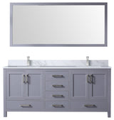 Jacques 72" Dark Grey Double Vanity Set with White Carrara Marble Top