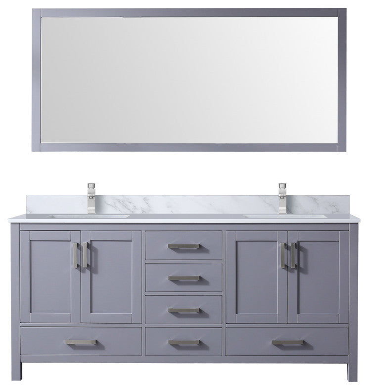 Jacques 72" Dark Grey Double Vanity Set with White Carrara Marble Top