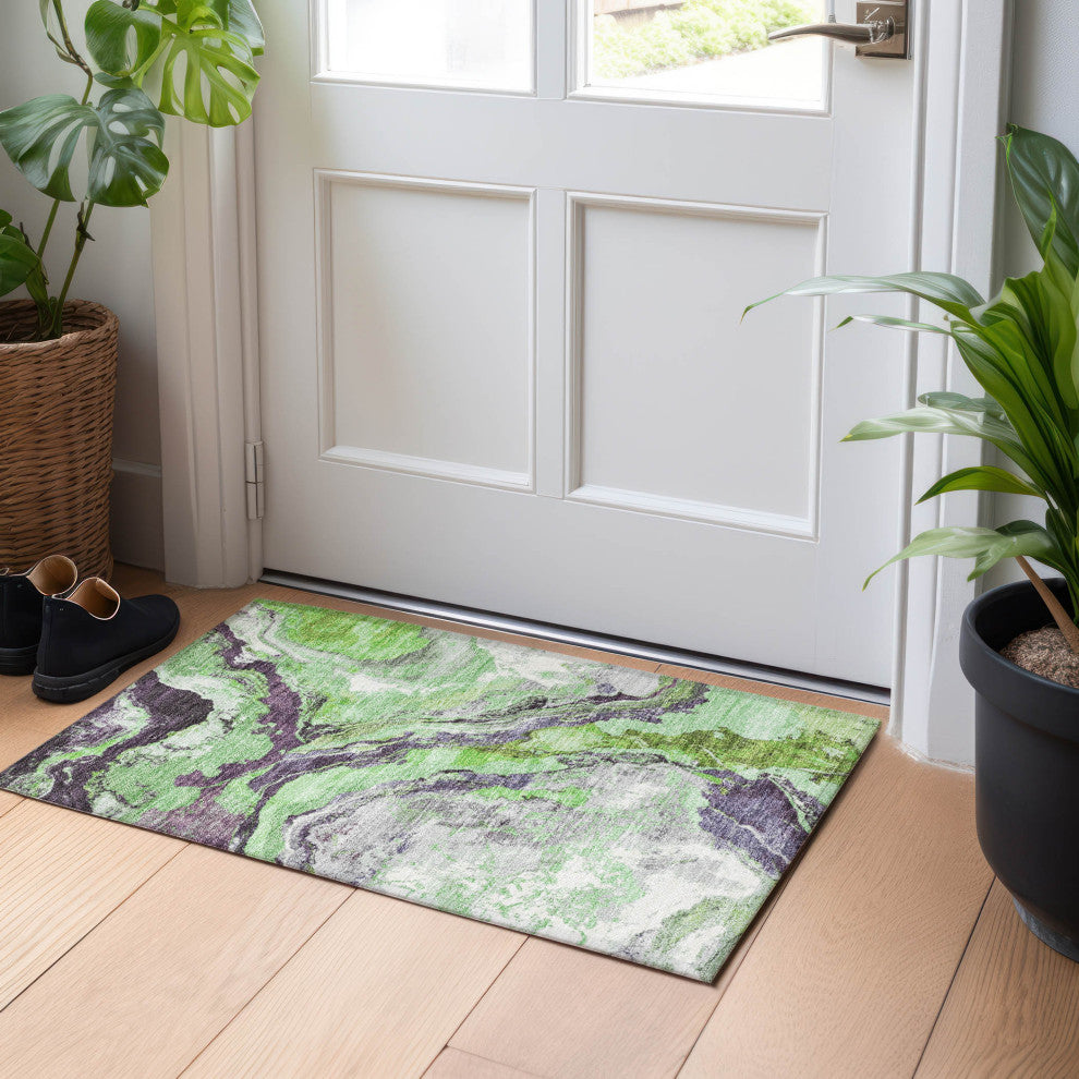 Machine Washable Indoor/Outdoor Chantille ACN1908 Green 1'8" x 2'6" Rug