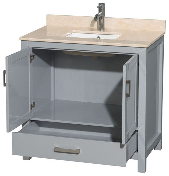 Wyndham WCS141436SGYIVUNSMXX 36 inch Vanity in Gray with Ivory Marble and Square