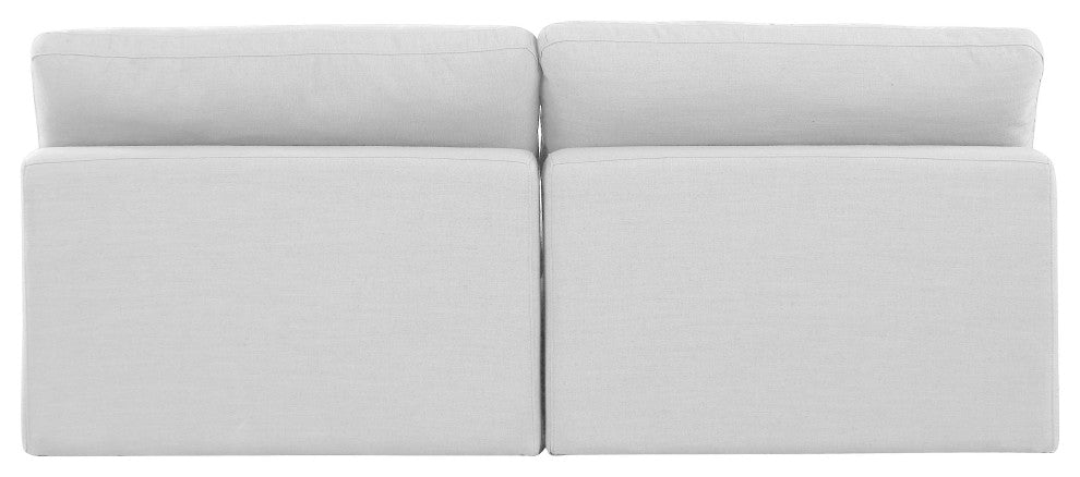 Comfy Upholstered Modular Sofa, White, 2-Piece: 2 Armless Chair, Linen Textured Fabric