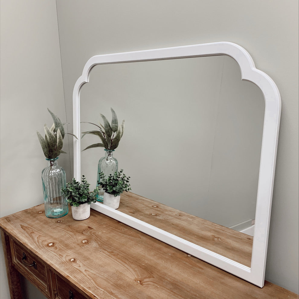 Pescara Framed Mantel Mirror, Clover Cathedral, 38.4"x27.4", Linen White