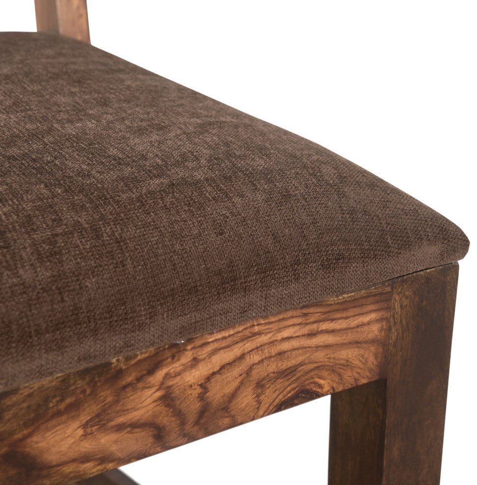 Stafford Solid Wood Dining Chairs, Set of 2, Dark Brown, Upholstered