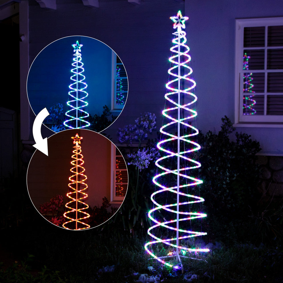Spiral Multi-Function Over 7 Feet Tall Christmas Tree with Multicolor LED Lights